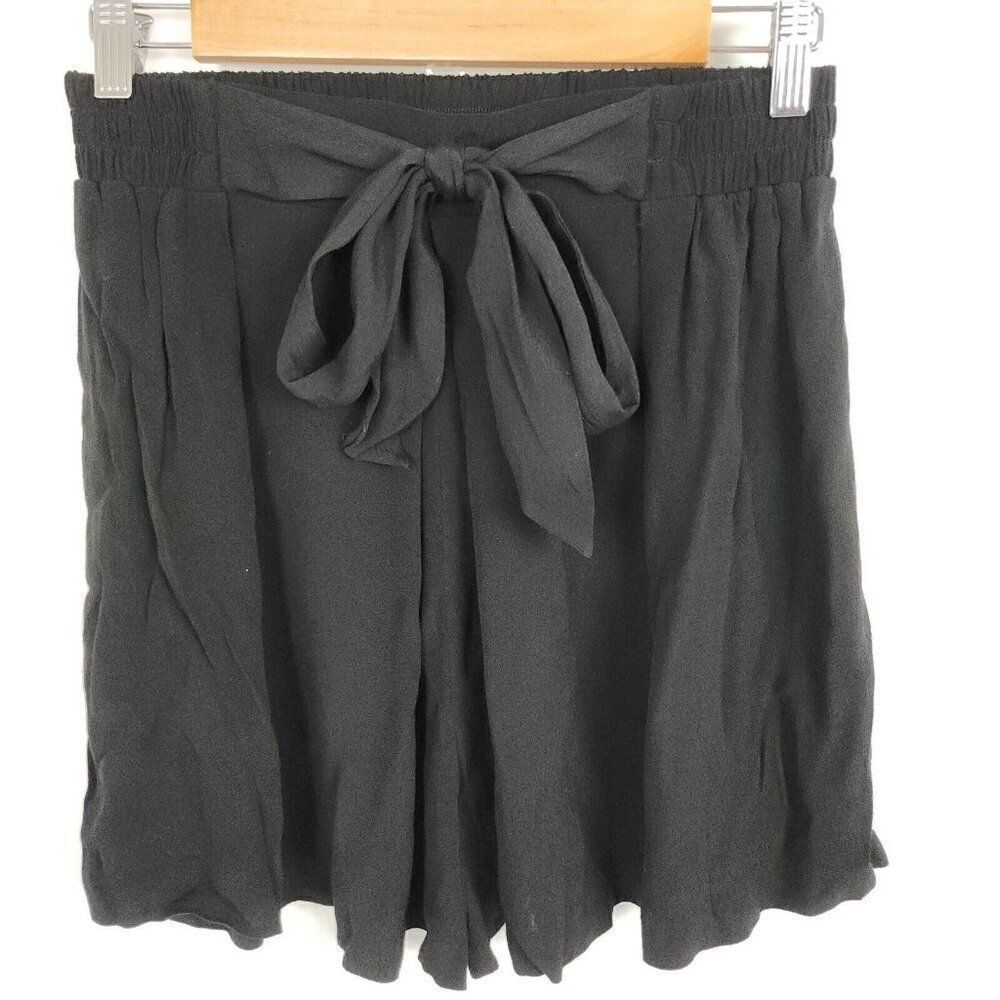 Zara High Waisted Mini Skort Black Viscose Tie Waist Size Small